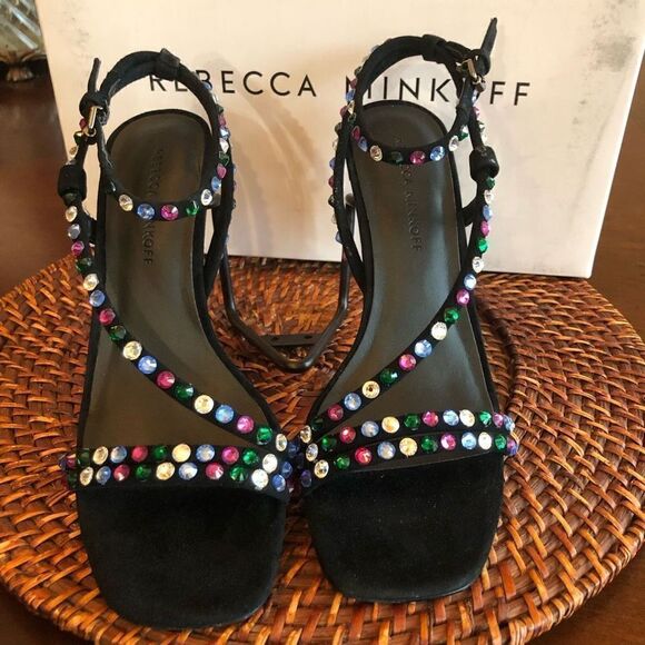 REBECCA MINKOFF - 🎉HP🎉 L Sz 6.5 (37) Nanine Suede & Crystal 3” Heels NEW IN BOX! - Picture 2 of 16